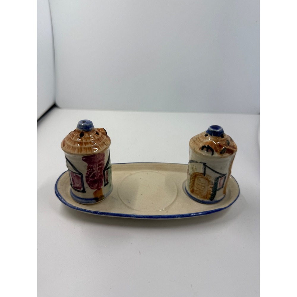 Vintage House‎ Salt and Pepper Shakers with Tray Ceramic Made in occupied Japan
